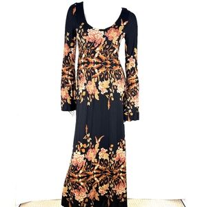 Free People Long Sleeve Maxi Black Floral Dress S